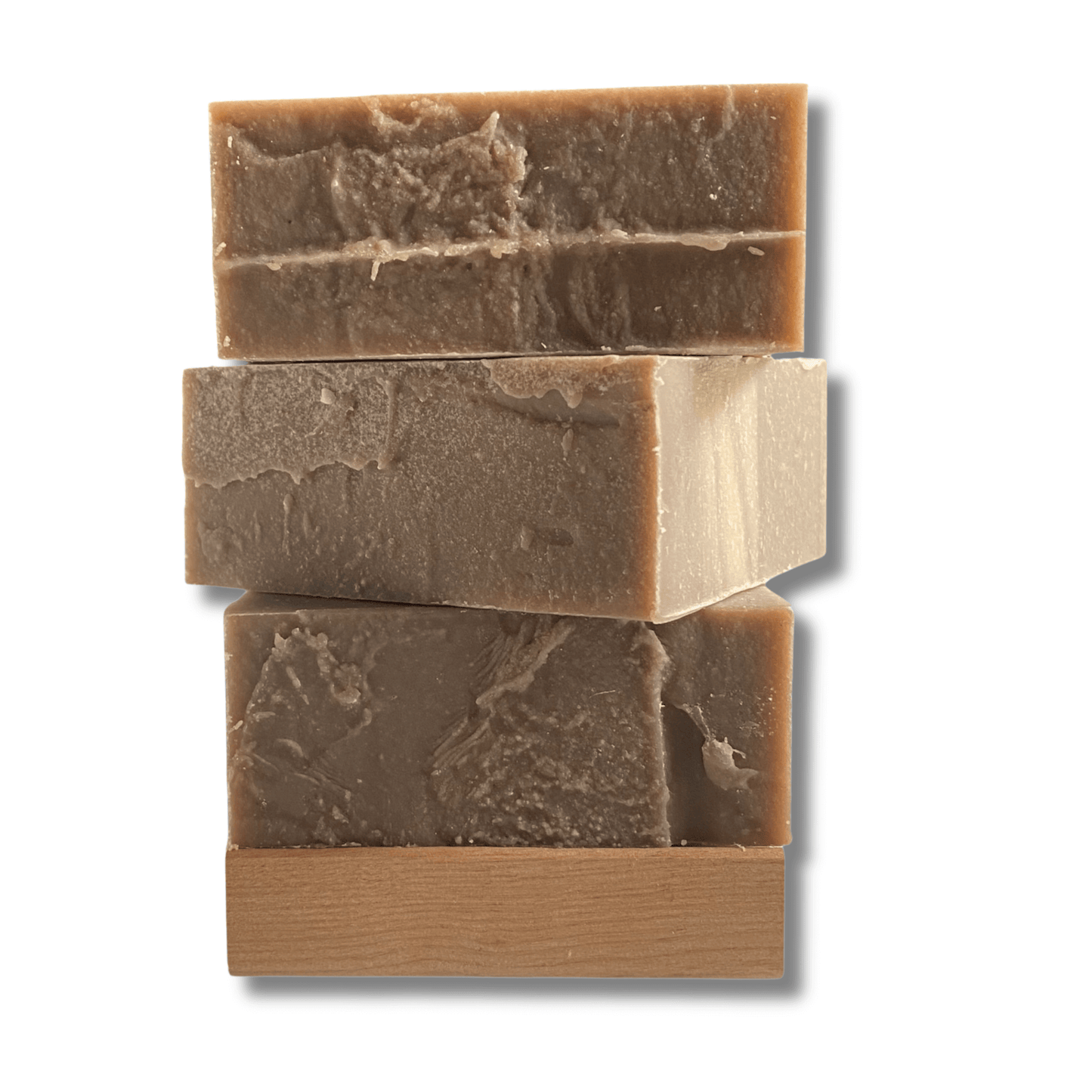 a stack of three bars of Root Beer soap by Brick Box