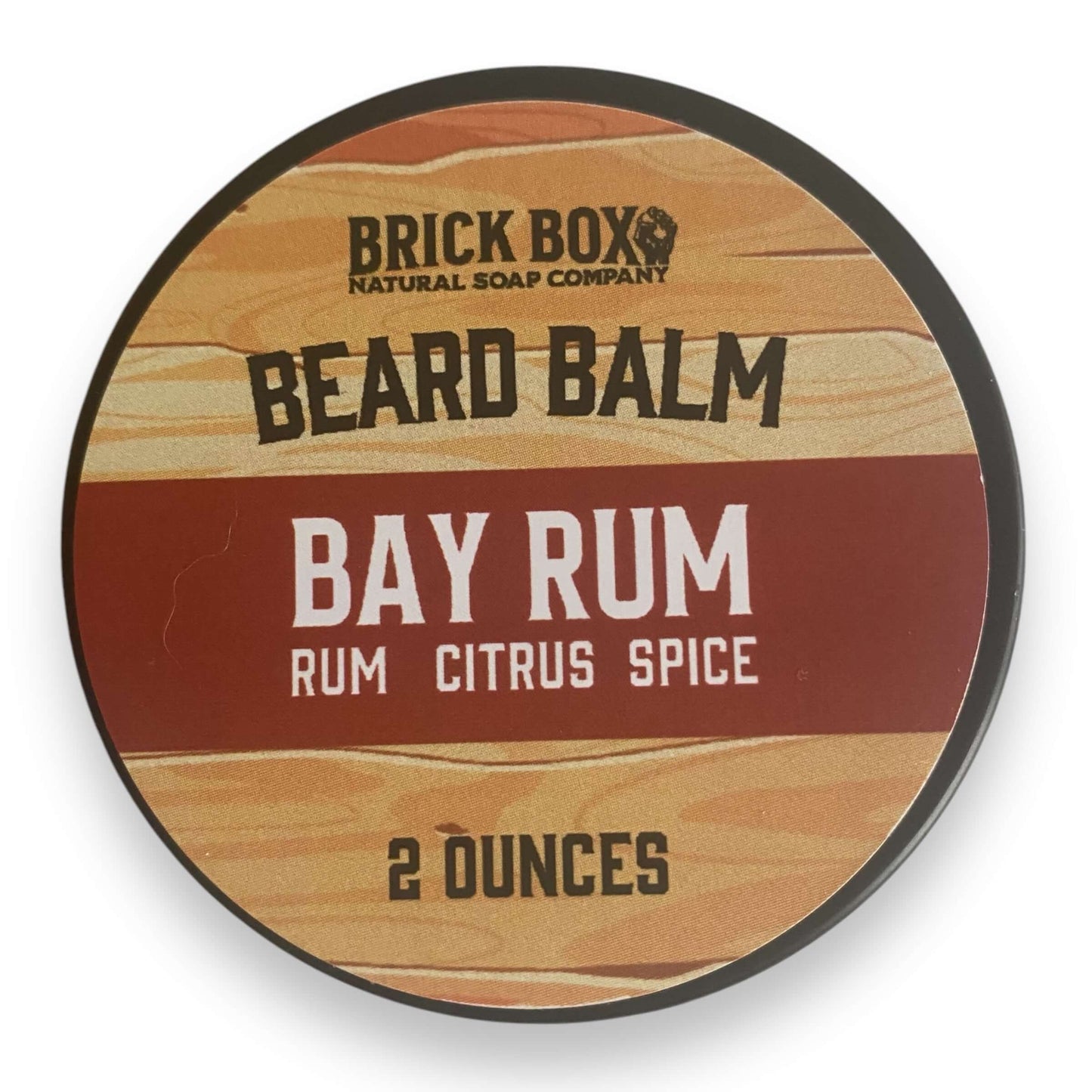 a tin of Bay Rum Beard Balm by Brick Box