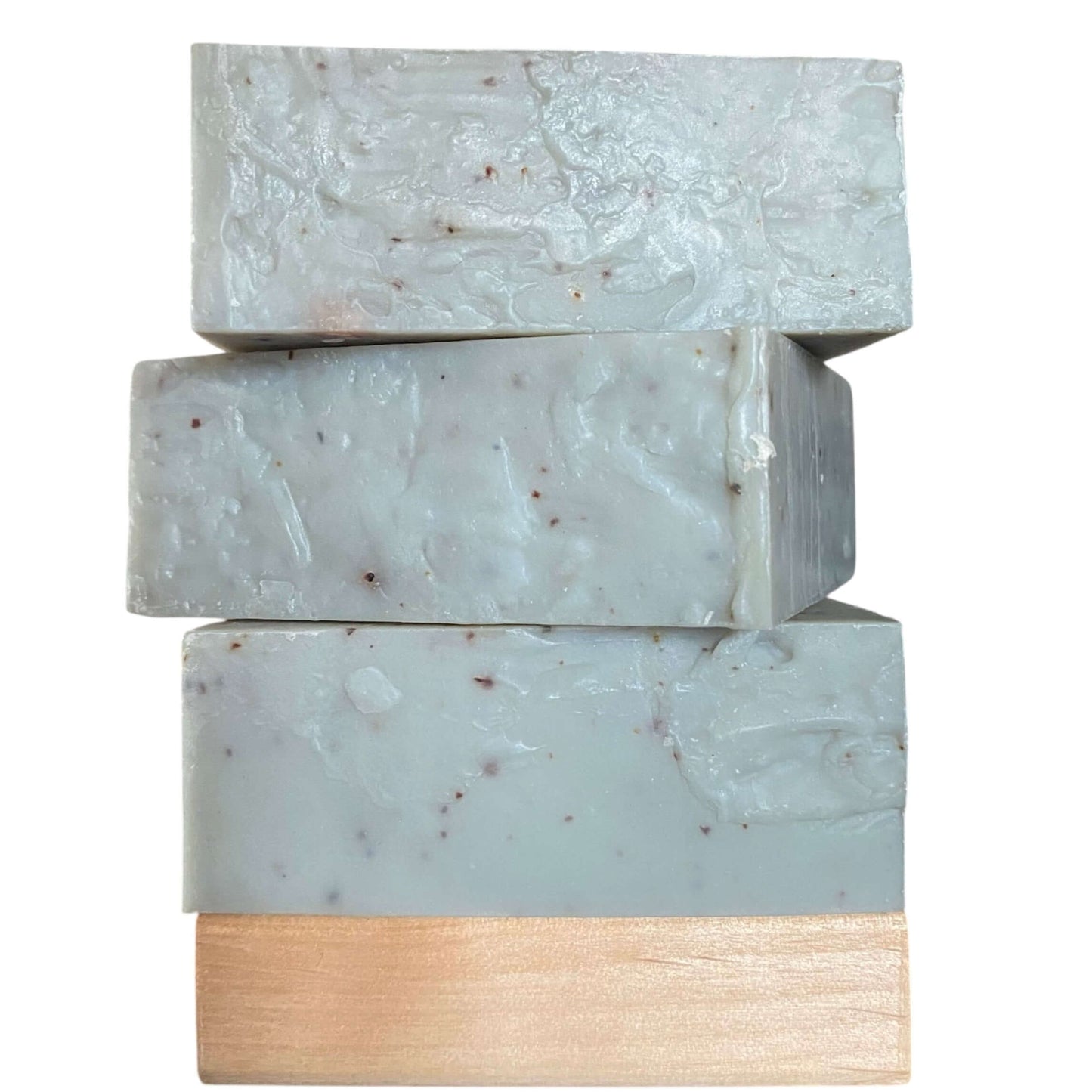 Stack of three Blueberry Trail soap bars by Brick Box Natural Soap Co.