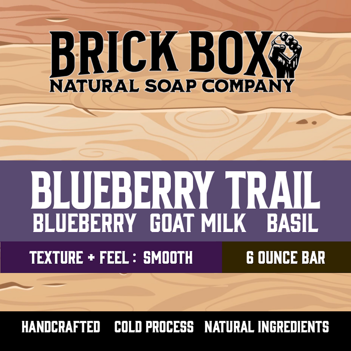 Front of box for Blueberry Trail Soap by Brick Box Natural Soap Company