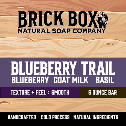 Front of box for Blueberry Trail Soap by Brick Box Natural Soap Company