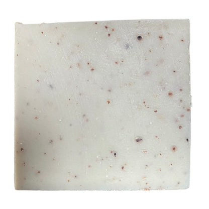 a bar of Blueberry Trail soap from Brick Box Natural Soap Company