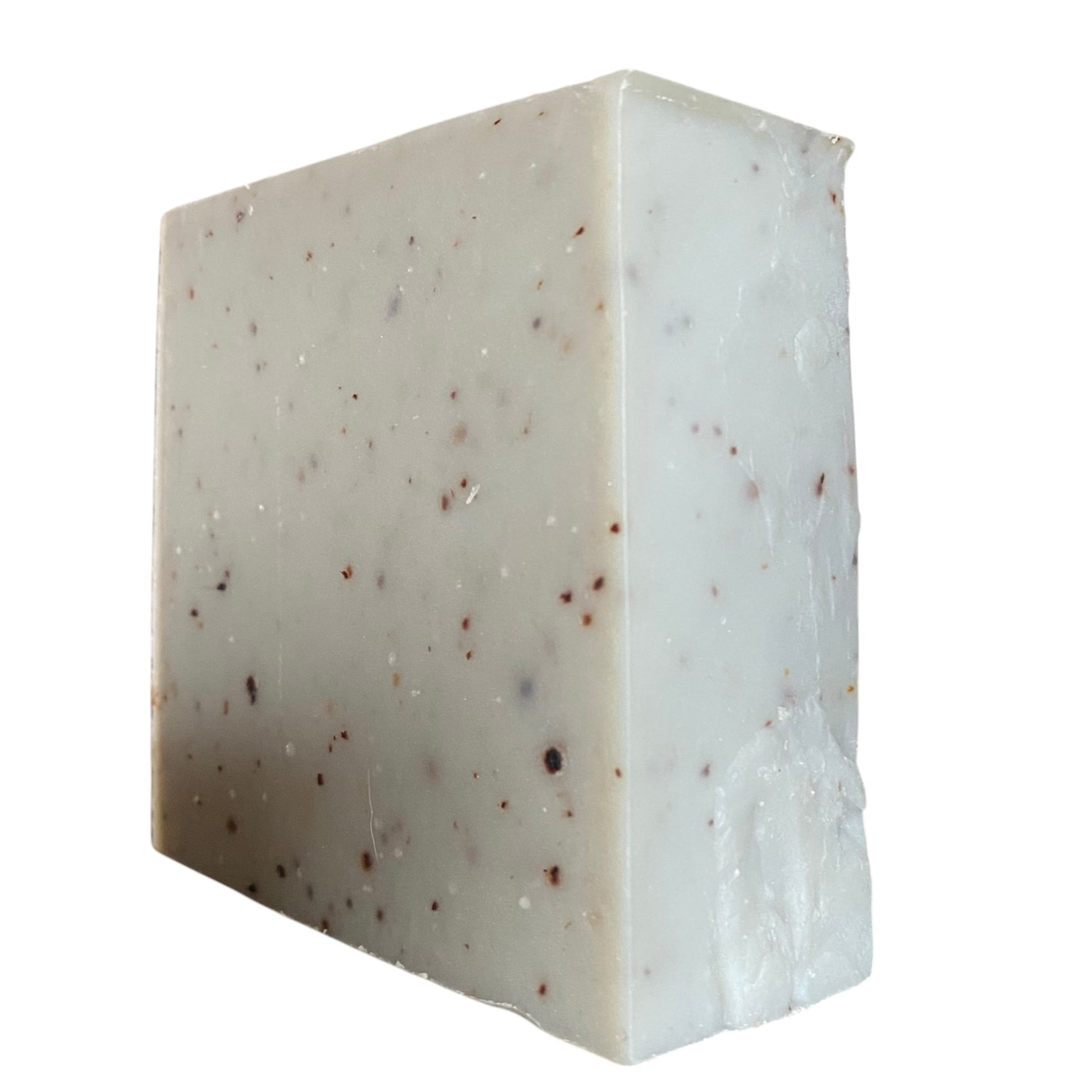 A side view of Blueberry Trail soap from Brick Box Natural Soap Company