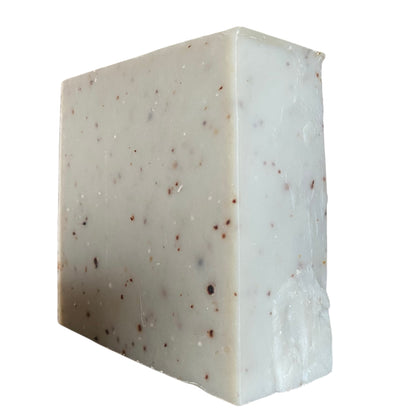 A side view of Blueberry Trail soap from Brick Box Natural Soap Company