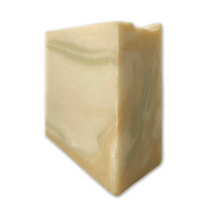 angle view of a bar of Bay Rum soap by Brick Box