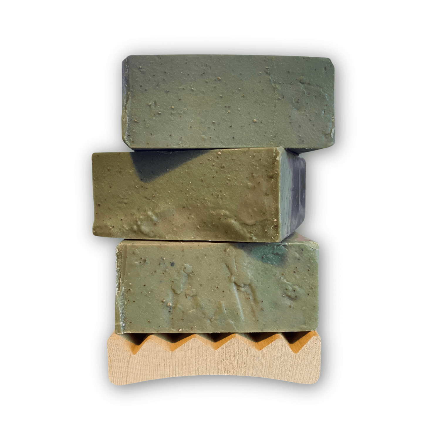 Stack of three Cabin Essence soap bars by Brick Box Natural Soap Co.