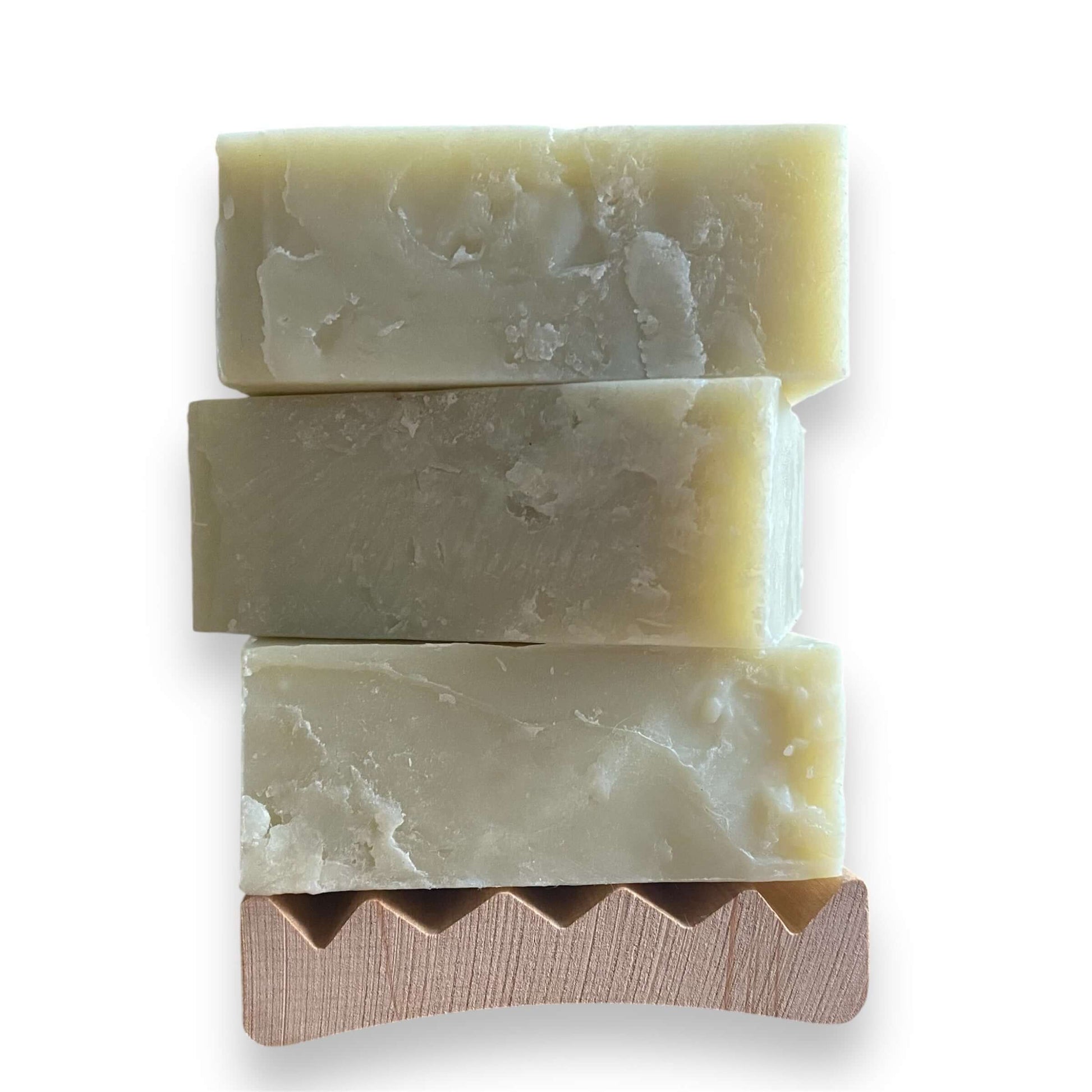 a stack of three Driftwood soap bars by Brick Box